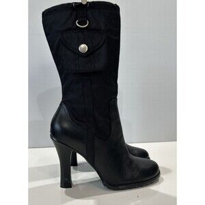 Baker Womens 7.5 Heeled Black Combat Style Boots Fetish Goth Punk Nylon